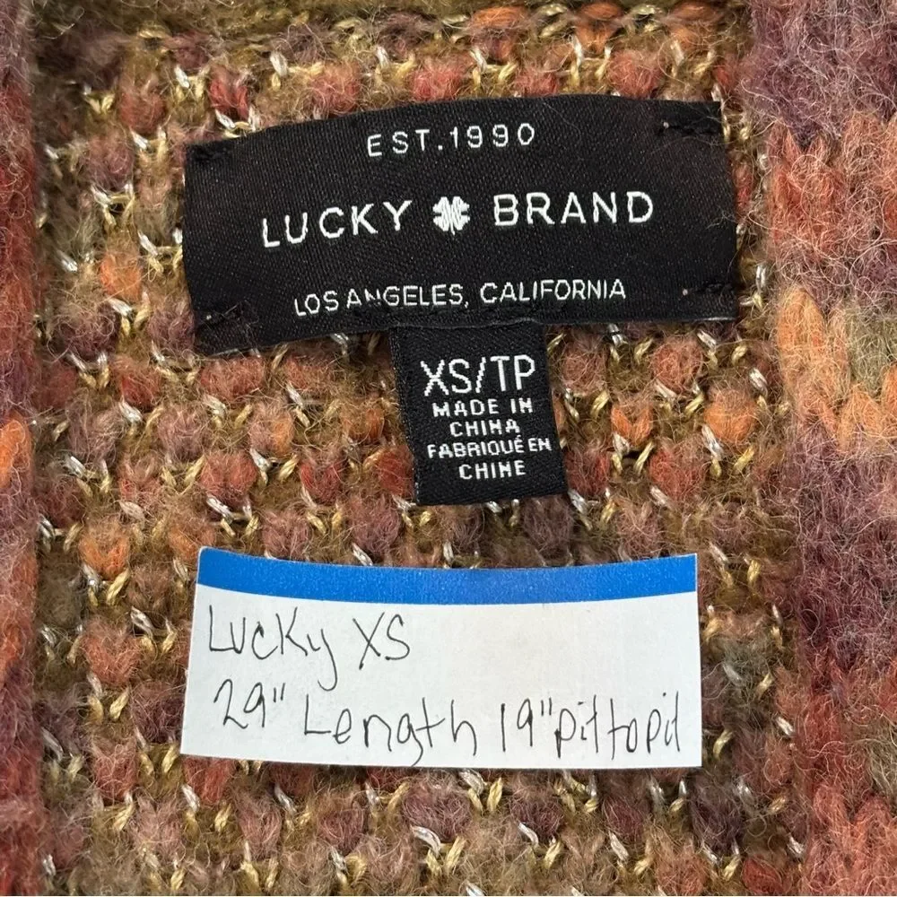 Lucky Brand Metallic Stitch Lux open cardigan sweater wool blend XS
